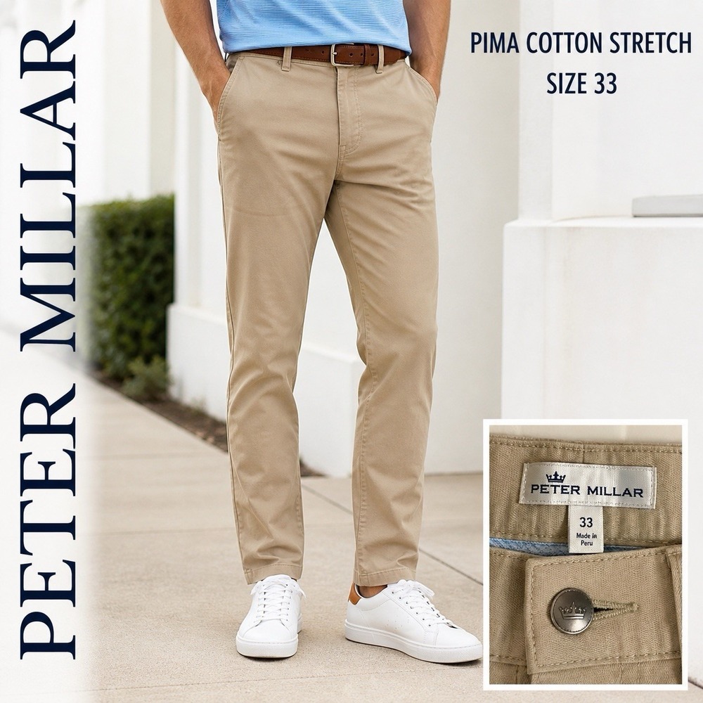 Peter Millar Mens 33 Tan Khaki Five Pocket Straight Leg Pants Cotton Blend Golf
